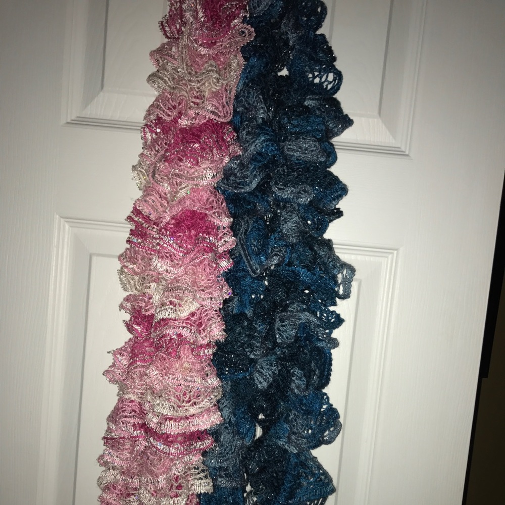 Blue and pink scarfs